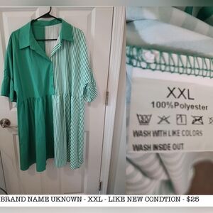 Green and White Striped Dress XXL